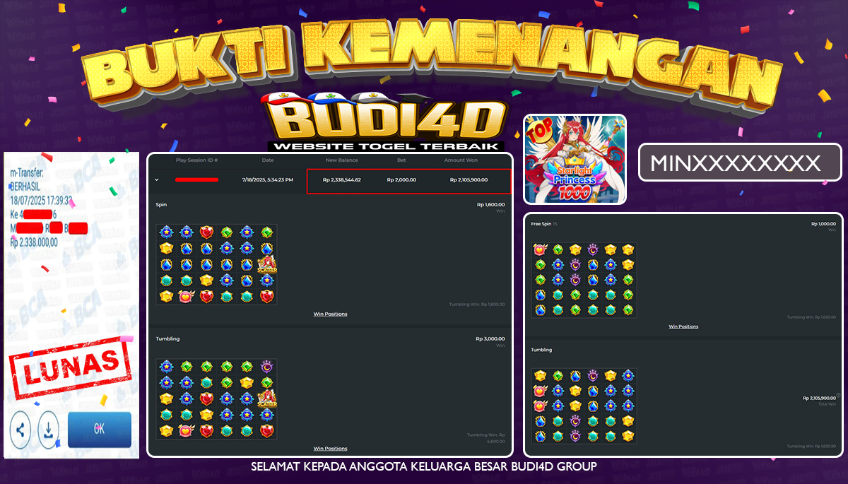 BUDI4D JACKPOT SLOT PRAGMATIC STARLIGHT PRINCESS 1000 Rp.2.338.000,- LUNAS